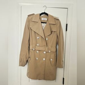 Calvin Klein Double-Breasted Tan Trench Coat with Belt